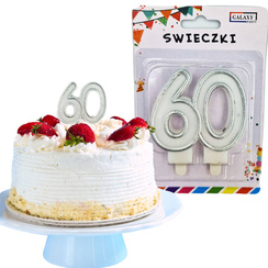 Świeczka Urodzinowa na Tort Cyfra 60 Srebrna