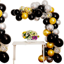 Zestaw balonów w kolorze czarnym i złotym 63el - Girlanda balonowa